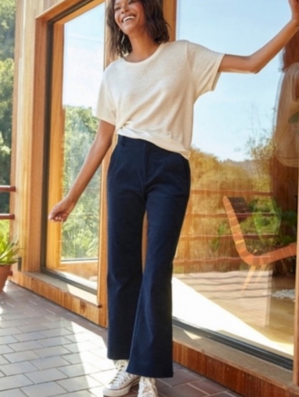 Outerknown Avery Corduroy Trouser Pant Women's 8 Blue Flare 70s Disco Hippie USA